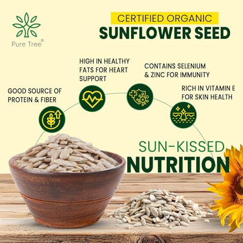 Image of Pure Tree Certified Organic Sunflower Seeds | 100 g | Surajmukhi ke Beej | Raw Sunflower Seeds | Organic Seeds for Eating Rich In Healthy Fats & Fiber