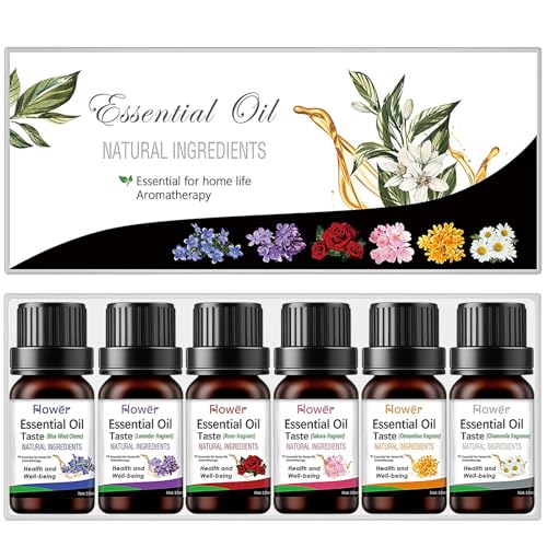 6 x 10ML Floral Aceites Esenciales para Humidificador, Set de Aceites Esenciales para Difusor, Aceite Aromáticos Natural, Lavanda, Rosa, Manzanilla, Campanilla Azul, Flor de Cerezo, Osmanto