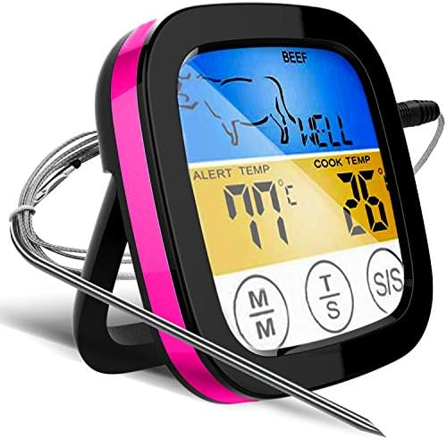 Digital Touch Screen Cooking Thermometer for Meat Poultry Fish | 40” Wired Probe for Use in Frying Pan Oven Smoker BBQ Grill | All Temps, Sensitive Display, Timer Mode, Best Taste Results (Rose)