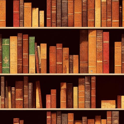 HelloWall Mid Century Wallpaper Peel and Stick School Library Antique Bookshelf Bookcase Wallpaper...