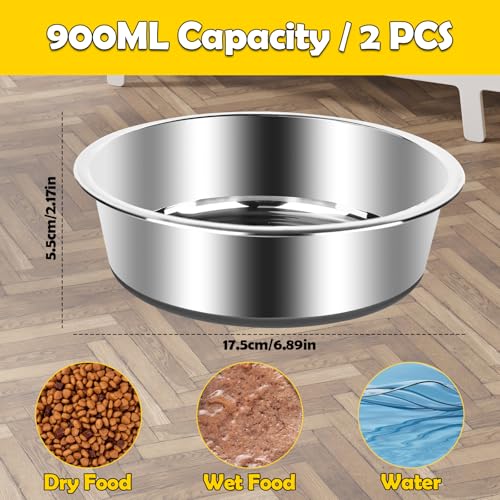bssmmai 4 Stück Hundenapf Edelstahl, Hundenapf rutschfest mit Silikonboden, Hundenäpfe für Futter und Wasser, Hundeschüssel für Kleine Mittlere Große Hunde, Fressnapf Hund Metall, Dog Bowl (900ML)