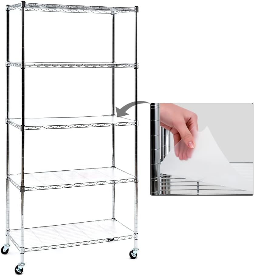 Catalina Creations EFINE - Estantería de alambre de 5 estantes, estantes cromados y almacenamiento en ruedas de 3 pulgadas con 5 estantes,