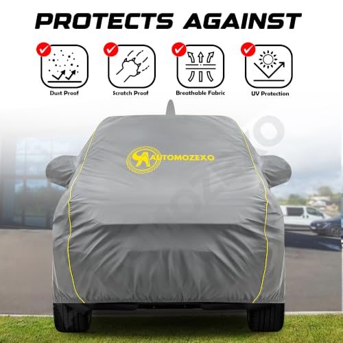Image of Kiger 2026 Waterproof Car Cover with Antena & Mirror Pockets Triple Stitched Bottom Elastic Adjustable Belt Inner Cotton All Weather Protection Against Scratches Rain Dust UV Rays -Grey