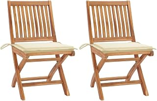 Durable Teak Wood Garden Chairs, Set of 2 Folding Outdoor Patio Seating with Cream Cushions, Perfect for Balcony and Backyard