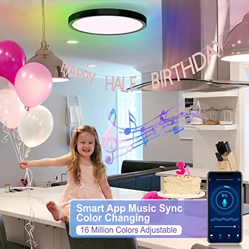 Keplug Flush Mount Ceiling Light,24W Rgb Ceiling Light Fixture With Remote Control Bluetooth App,Dimmable Led Ceiling Light 3000K-6500K,12Inch Close To Ceiling Lights Bedroom Hallway (Black+White) #TOP3