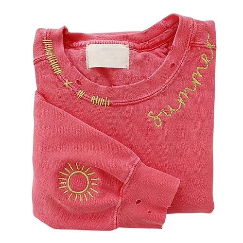 Custom Embroidered Hand Distressed Sweatshirt Personalized Crew Neck Sweatshirt Design Your Own Text Pattern for Women Men
