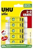 UHU Stic 5x8.2g colla per bambini, sicura da usare per i lavoretti, adatta per la scuola, l'ufficio, l'università