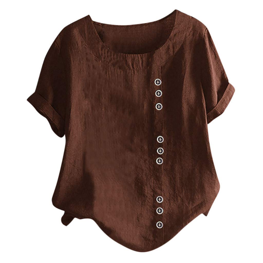 NUSGEAR 2023 Camiseta de Manga Corta Mujer, Moda Verano Impresión Lino de algodón Blusa Camisa Cuello Redondo Camiseta Suelto Tops Fiesta Casual T-Shirt Original cómodo tee Elegante Jersey Talla Grande