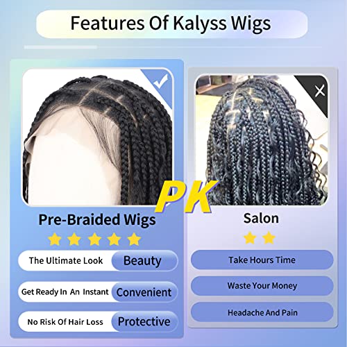 Kalyss 36”Full Double Lace Front Knotelss Box Braided Wigs With Baby Hair For Black Women Black Braid Wigs With Boho Curls Synthetic Lace Frontal Box Braid Hair Wigs #TOP4