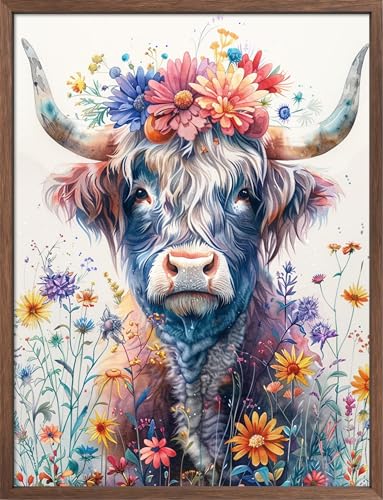 Image of Leczany Cross Stitch Patterns Stamped Kit for Beginners | Embroidery Supplies DIY Craft Kit Needlepoint for Adults Starter | 11CT, 3 Strands | Flowers and Cattle 15.8x20.9 inches