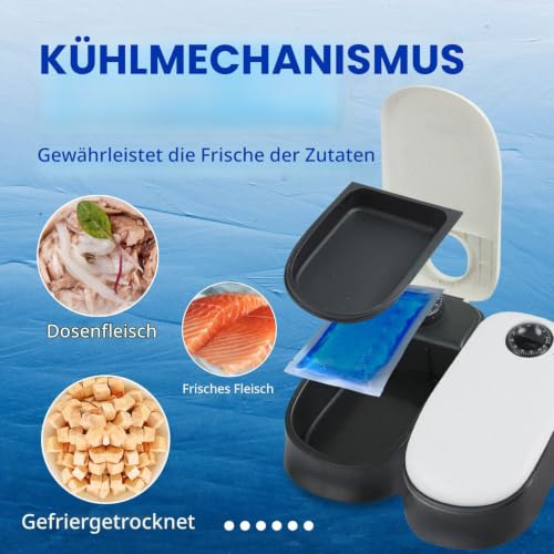 PAWISE Futterautomat Katze Nassfutter - Batteriebetriebener Katzenfutter Automat mit Timer für 48-Stunden-Planung, Einfache Handhabung, Gesundheit und Sicherheit durch Ice Pack