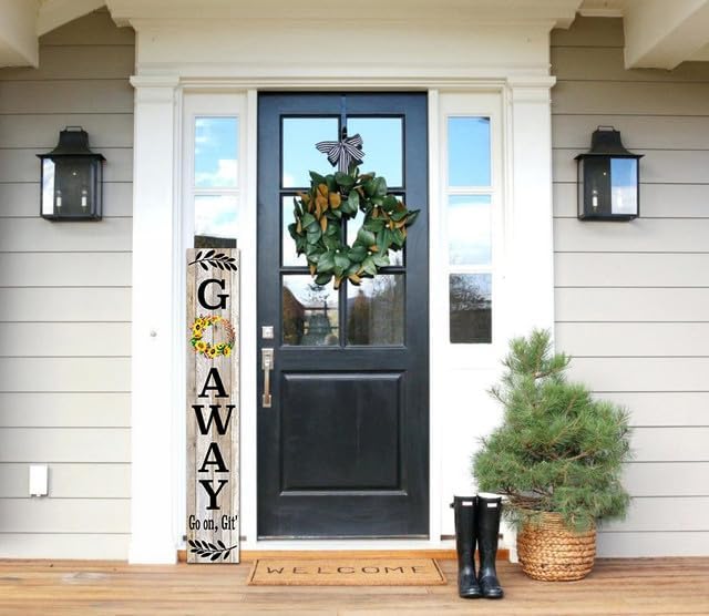 Sunflower Porch Sign - Vertical 'Go Away' Farmhouse Wood Plank Wall Decor, 8x48 Modern Farmhouse Plaque Sign