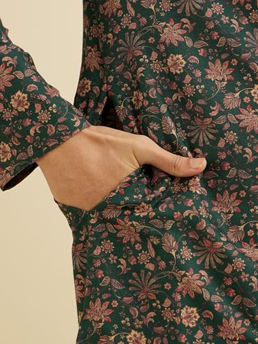 Image of Manyavar Men's Viscose Blend Floral Print Kurta Pyjama Set (2pcs)