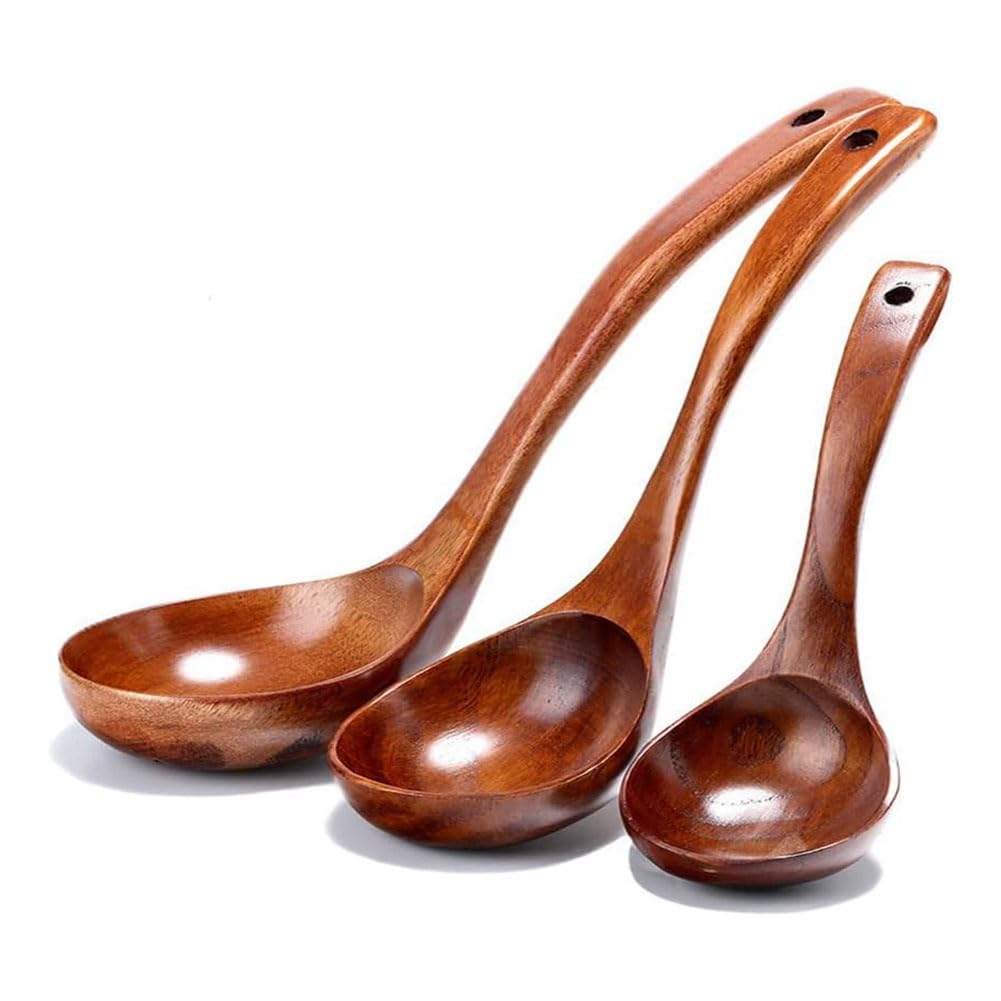melairo Wooden Ladle Spoon Set Long Handle Soup Ladle for Pot & Bowl Non-Stick Wooden Spoon Set for Cooking Serving Ladles