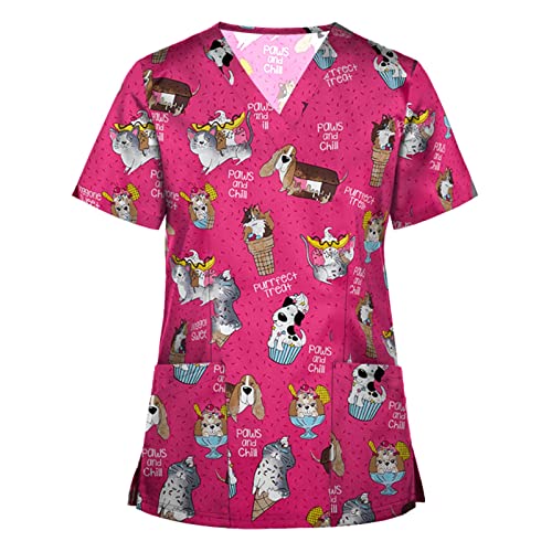 OIOLOYJM Printed Scrub Tops Women V Neck Short Sleeve Plus Size Scrubs for Womens Nursing Uniforms Shirts with Pockets