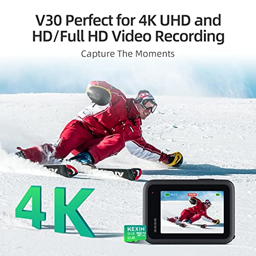 Image of KEXIN 3 Pack Micro SD Card 64GB MicroSDXC with SD Adapter, A1, U3, V30, C10 Micro SD Memory Card TF Card 4K Full HD Video Recording for Camera, Smartphone, Monitor, Drone, Dash Cam, Gopro Green