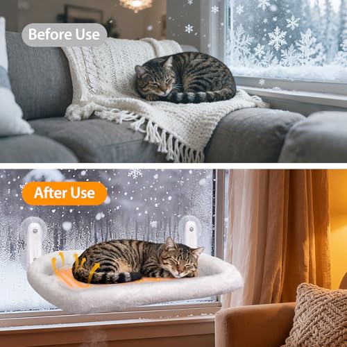 Image of L&W BROS. 2PC Cat Heated Window Perches with Adjustable Thermostat & Timer - Dual Hammocks with Strong Suction Cups, Easy-to-Clean Warm Beds for Multi-Cat Homes, Holds Up to 50lbs Each (M 2PC)