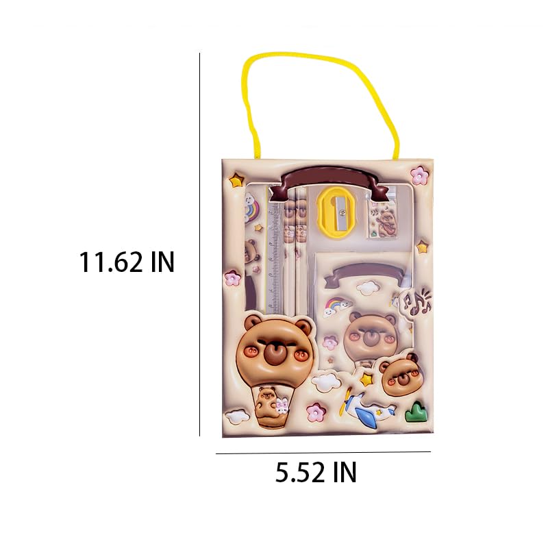 Image of 6-Piece Creative Stationery Set, Complete Set of Learning Supplies, Portable Stationery Gift Box Six in One, Suitable for Birthday Gifts, Daily Writing, Artistic Handicraft Use(Capybara Set-Brown)