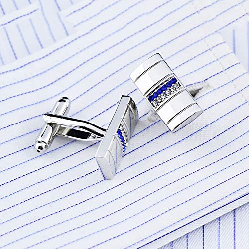 Mancuernillas KnBoB Rectangulares Plata con Circonia Azul y Blanca miniatura 2