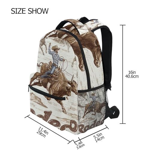 Cowboy Rodeo Pattern Backpack Laptop Tablet Travel School Bag with Name Tag for Boys Girls Teens3