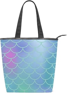 Bolsa de ombro feminina com alça superior de lona azul gradiente escama de peixe bolsa de ombro para mulheres