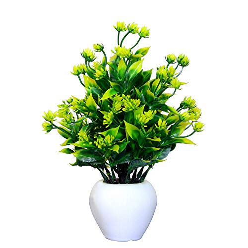 Image of Modo Artificial Bonsai Plant with Round Pot for Office,Home,Indoor Decore /Guldasta-24 CM (Yellow & Green,1 Piece)