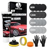 various Kit Rénovation Phare Voiture, Rénovateur Optique avec Polish 80 ML, 16 Disques Abrasifs P800 P3000, Adaptateur Perceuse, Éponge, Protection UV, pour Phares Jaunis