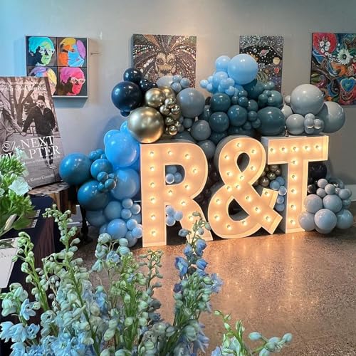 Image of Jobkoo Slate Blue Balloons, 12 Inch 30 Pcs Dusty Dark Teal Latex Matte Retro Sea Fog Helium for Birthday Boho Baptism Baby Shower Party Decorations