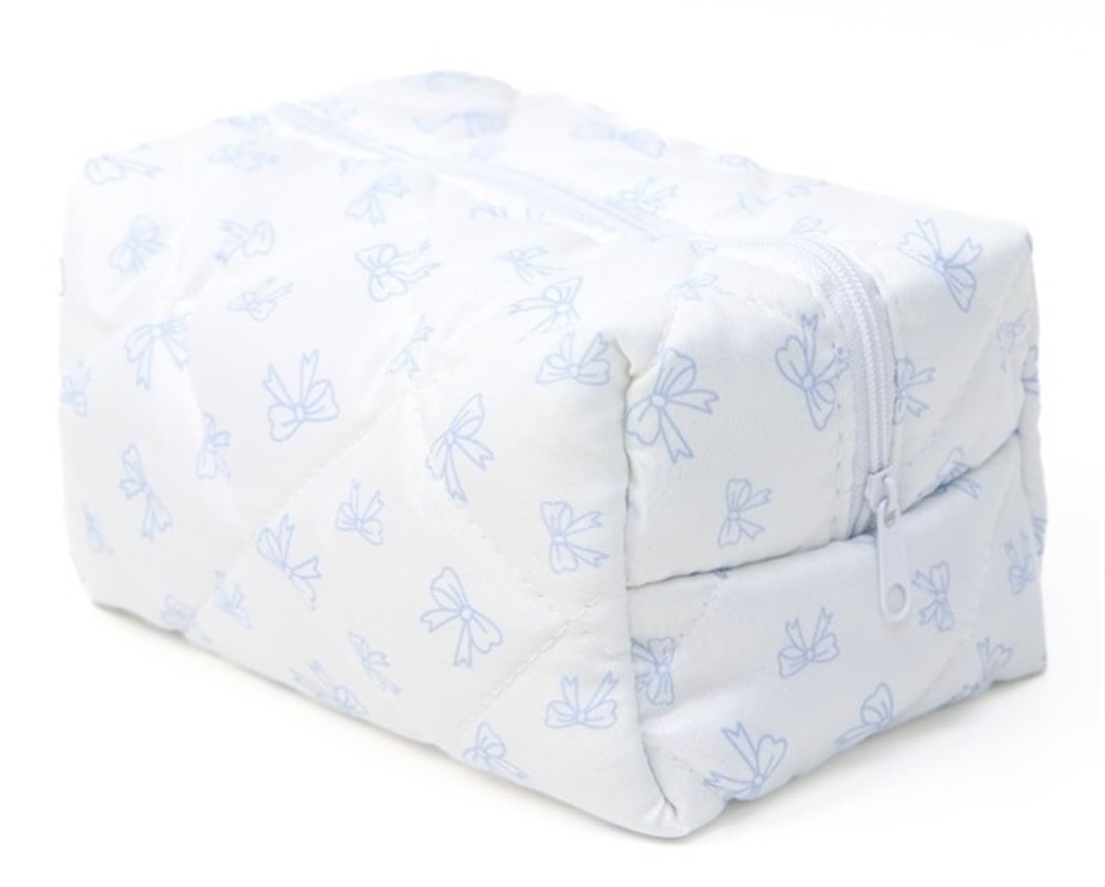 SOKTDO Bow Pencil Case Cute Quilted Bow Y2k Makeup Bag Small Pouch Cosmetic Bag Toiletry Organizer Bag(Light Blue)
