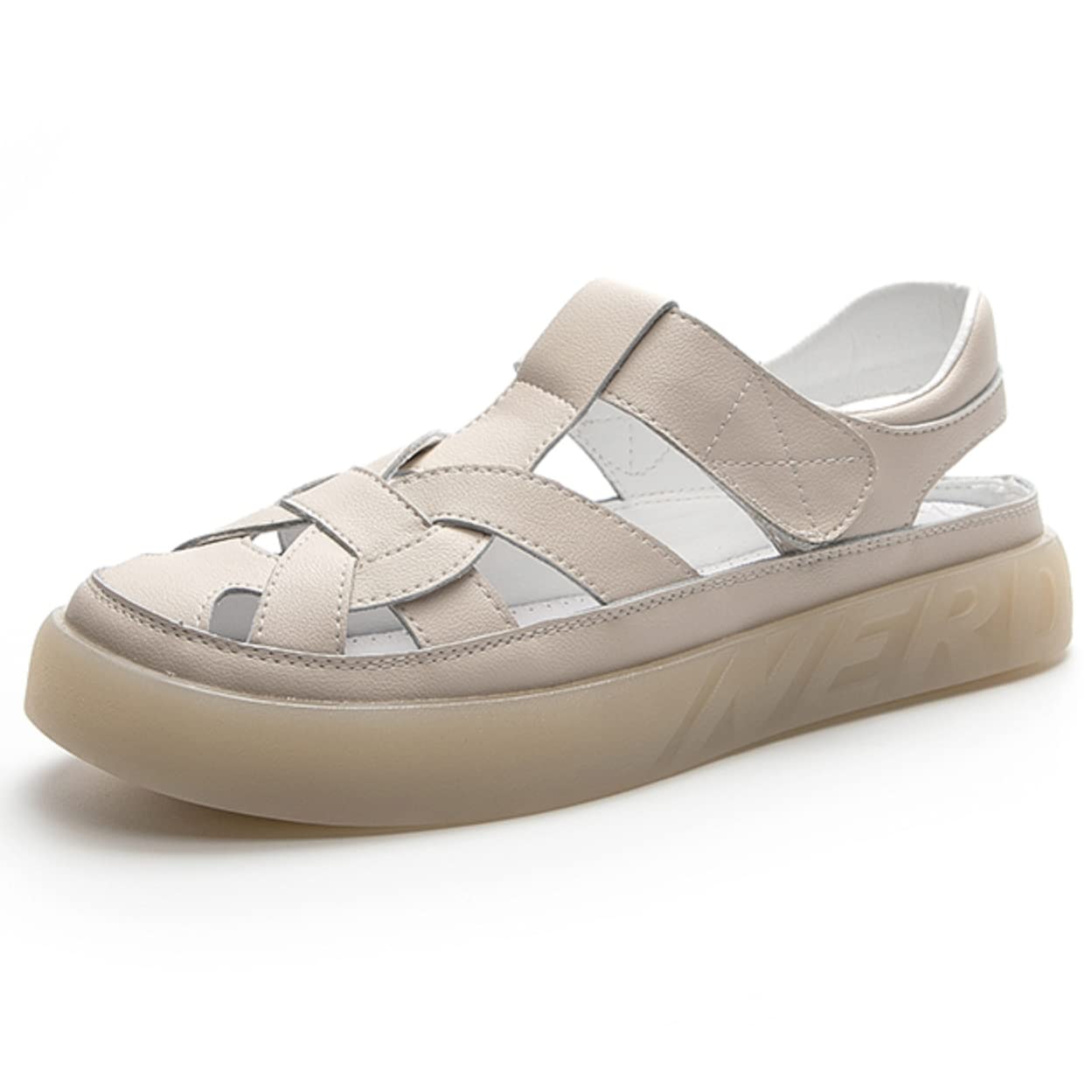 Dajingkj Sandali estivi da donna in vera pelle, sandali con plateau per ragazze con chiusura in velcro, sandali da spiaggia