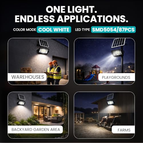 Image of hardoll Solar Flood Light 200W with Remote, Cool White LED, 5M Cable, Waterproof IP65 ABS + Glass Body, 15000mAh Lifepo4 Battery for Home, Garden, Terrace, Outdoor (Pack of 1)