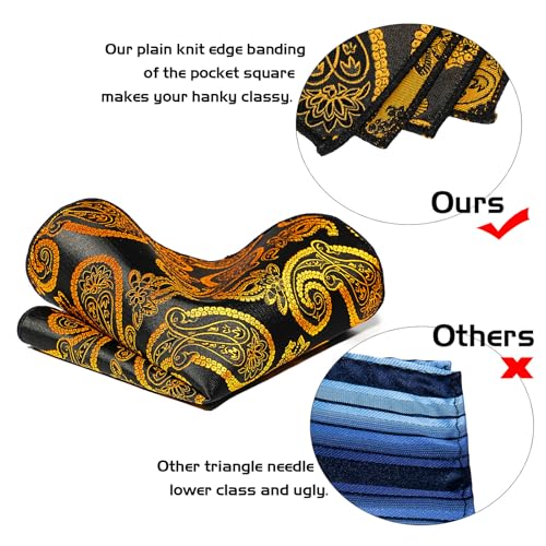 Image of 5PCS Tie and Pocket Square for Men, Silk Necktie and Handkerchief Cufflinks with Gold Ring and Lapel Pin Set