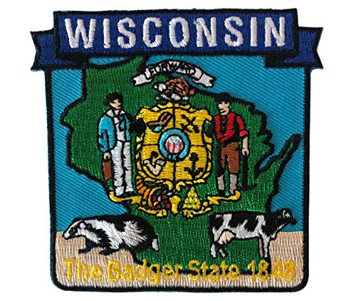 Wisconsin State Shaped Map Embroidered Patch, with Iron-On Adhesive