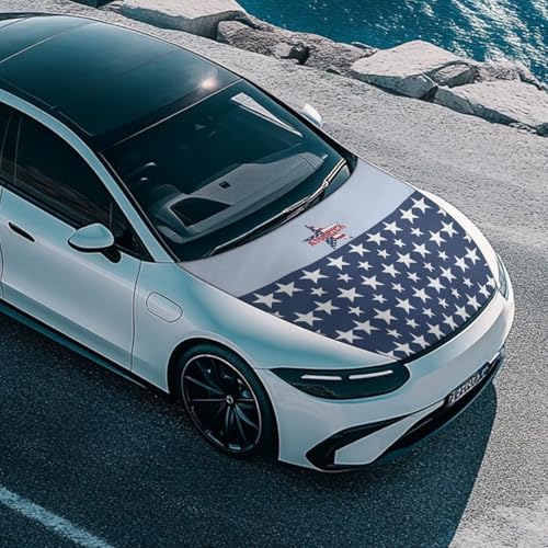 Image of Car Hood Cover Polyester Elastic Fabric Protector for Car Hood Waterproof Automotive Accessories for Most Automotive Sedans Pickup Trucks SUVs(Five-Pointed Star Flag Design)