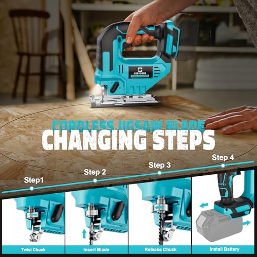Cerycose Jigsaw Compatible With Makita 18V, Cordless jig saw tool Brushless Motor, 0°- 45° Bevel Cuts, LED Light with 3 Position Orbital Setting for Straight/Curve/Bevel/Circle Cutting (NO Battery) thumbnail 9
