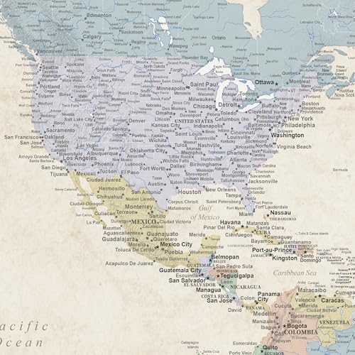 Image of Personalized Canvas Rolled Poster World Map Wall Art - Large 24 inch x 36 inch Sandy Dreams Map of the World - Push Pin Travel Decor for Home or Office