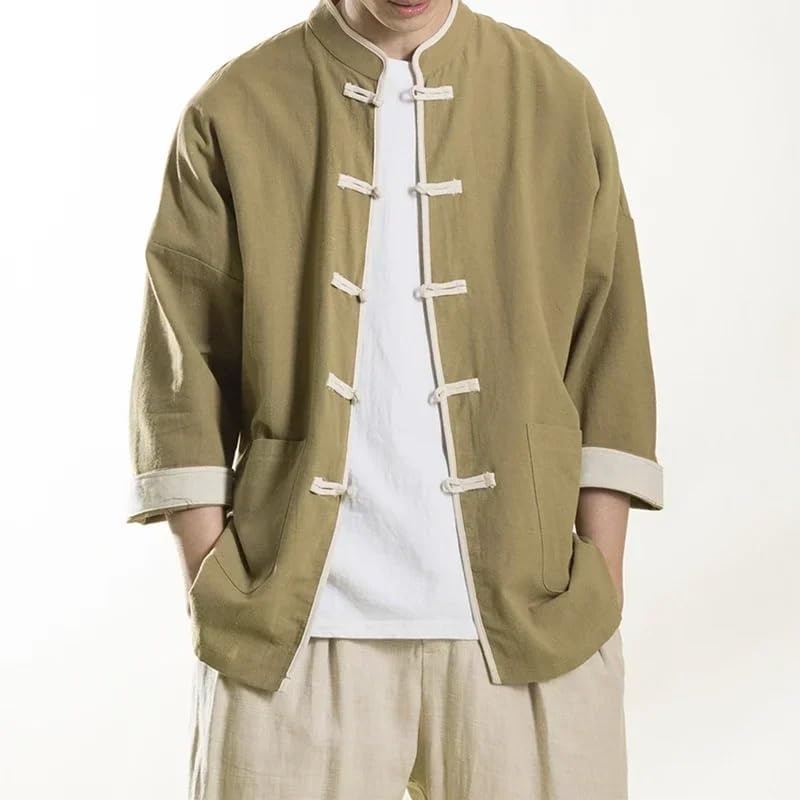 Chinese Traditional Dress Spring Summer Cotton Line Shirt Men Casual Thin Tops Tang Suit Vintage Coat