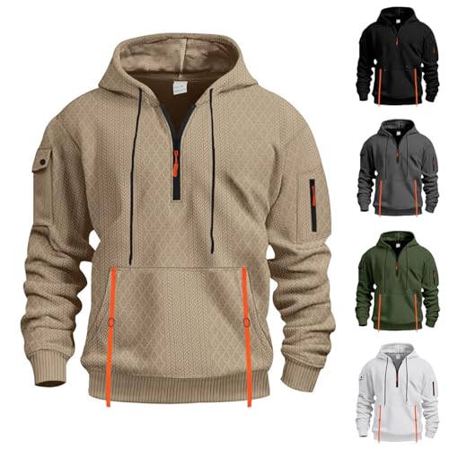 Hoodies for Men Quarter Zip Pullover Tactical Sweatshirt Vintage Long Sleeve Casual Fall Fashion Hoodie Pockets