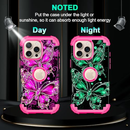 Casetego for iPhone 16 Pro Max Case,Glow in The Dark Three Layer Heavy Duty Sturdy Shockproof Full Protection Rugged Hard PC+Soft TPU Bumper Case for Apple iPhone 16 Pro Max 6.9 inch,Hot Pink - image 2