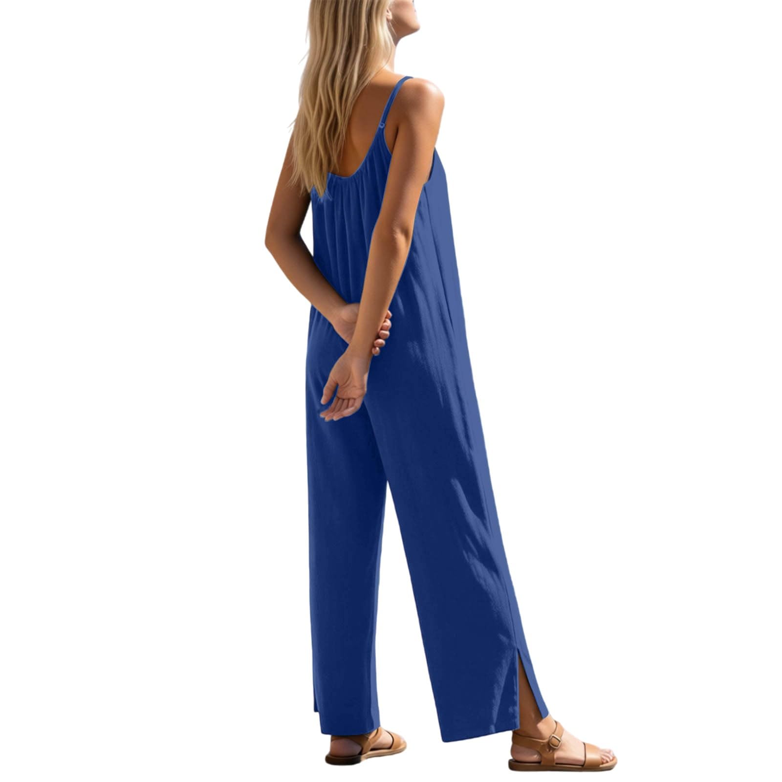 Genérico Mono sin mangas bohemio para playa informal pierna ancha bolsillos vestido verano elegante ligero femenino cómodo suelto fluido