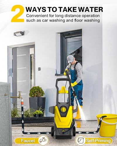 AgiiMan Electric Pressure Washer, 4000PSI Max 2.8 GPM Power Washer Electric Powered with 20FT Hose, 4 Nozzles, Foam Cannon, High Pressure Cleaner Machine for Cars,Patios,Furniture,Driveways, Yellow
