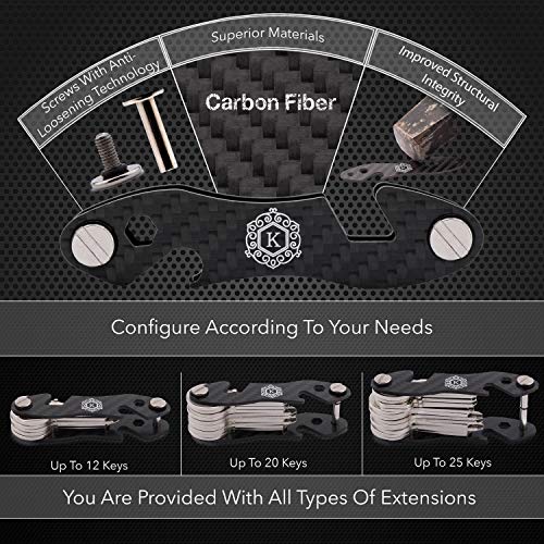 Kingsmen Compact Smart Key Organizer Keychain – Premium Carbon Fiber Key Holder For Keychain With Keychain Accessories (16 Gb Usb, Multitool, Key Ring), Attach Car Key Holder & Edc, 25 Keys (Black) #TOP4