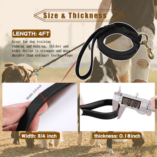 Image of Leather Dog Leash 4ft x 3 /4 inch,Strong Heavy Duty Genuine Leather Braided Dog Training Leash, Soft and Comfortable for Large Dogs, Medium Small Dogs (Black, 4FT*3 /4in)