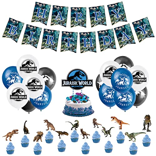 SUNSK Geburtstagsballons Jurassic Dinosaur World Luftballons Dinosaurier Luftballons Happy Birthday Girlande Runde Latexballon Tortendeko Dino Cupcake Topper Geburtstag Deko für Kinder 29 Stück Cover