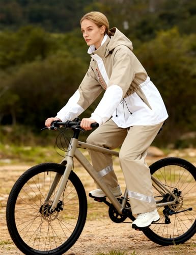 RAINFREEM Regenanzug für Damen, wasserdichte Regenjacke und Hose mit reflektierender Spitze, Regenbekleidung für alle Sportarten, Anti-Sturm, Khaki, Medium