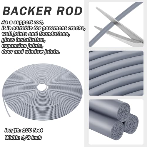 Image of Frienda Backer Rod Foam Rubber Caulk Saver Concrete Expansion Joint Filler Weather Strip Seal for Gaps and Joints (Grey,1 /8 Inch x 100 ft)