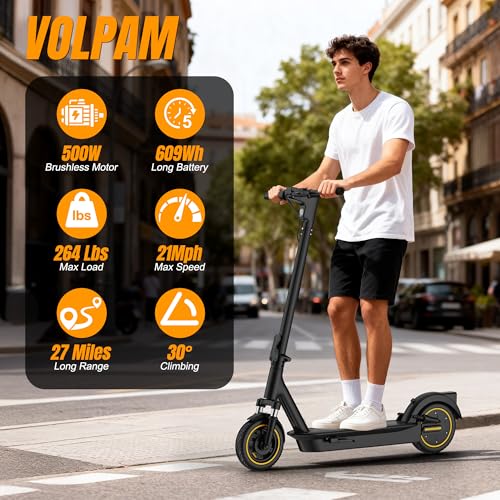 Image of VOLPAM 10 Inches 500W Adult Electric Scooter with Dual Suspensions