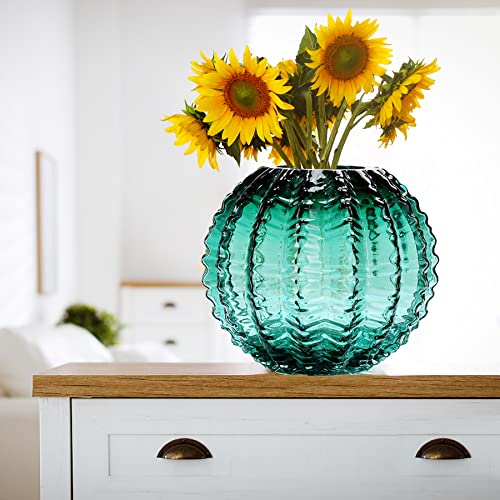 Glass Bowl Vase (H-6.3" W-7.1", Caliber-2.96"), Green Cactus Glass Round Bowl Terrarium, Globe Flower Vase For Flower Centerpiece #TOP6