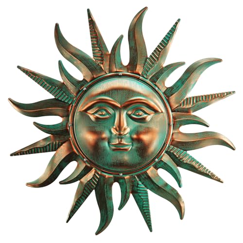 YIWEMON Verdigris Sun Wall Art Indoor/Outdoor Decor-24 Third Dimension Sun Wall Hanging Decoration for Home Bedroom Living Room Office Garden Yard Patio and Farmhouse