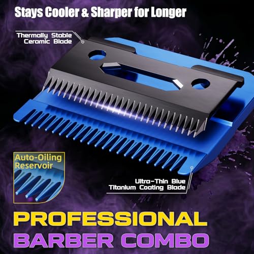 Image of SUPRENT Professional Hair Clippers for Men - Cordless Barber Clippers & Zero-gapped Trimmer Set, High Speed Motor Haircutting Kit Blue Titanium-Coated Blades (Purple + Black)